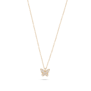 0.20 TCW Round Moissanite Diamond Butterfly Pendant Necklace in Solid Gold