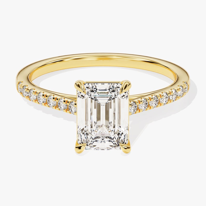 Stunning 1.0-2.0 CT Emerald Moissanite Engagement Ring with Pave Design 1