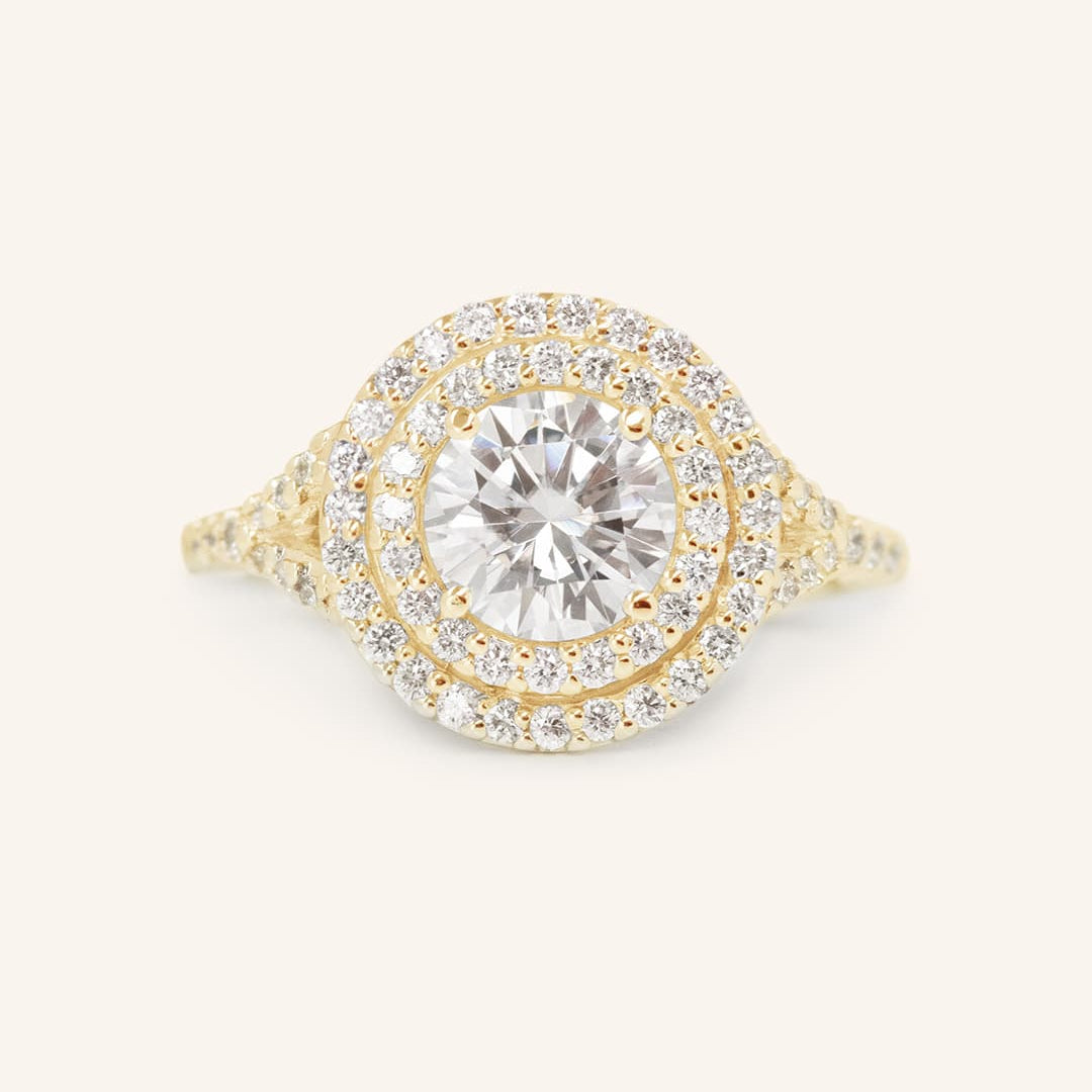 Stunning 1.0 CT Round Moissanite Engagement Ring with Double Halo and Pave Design 1