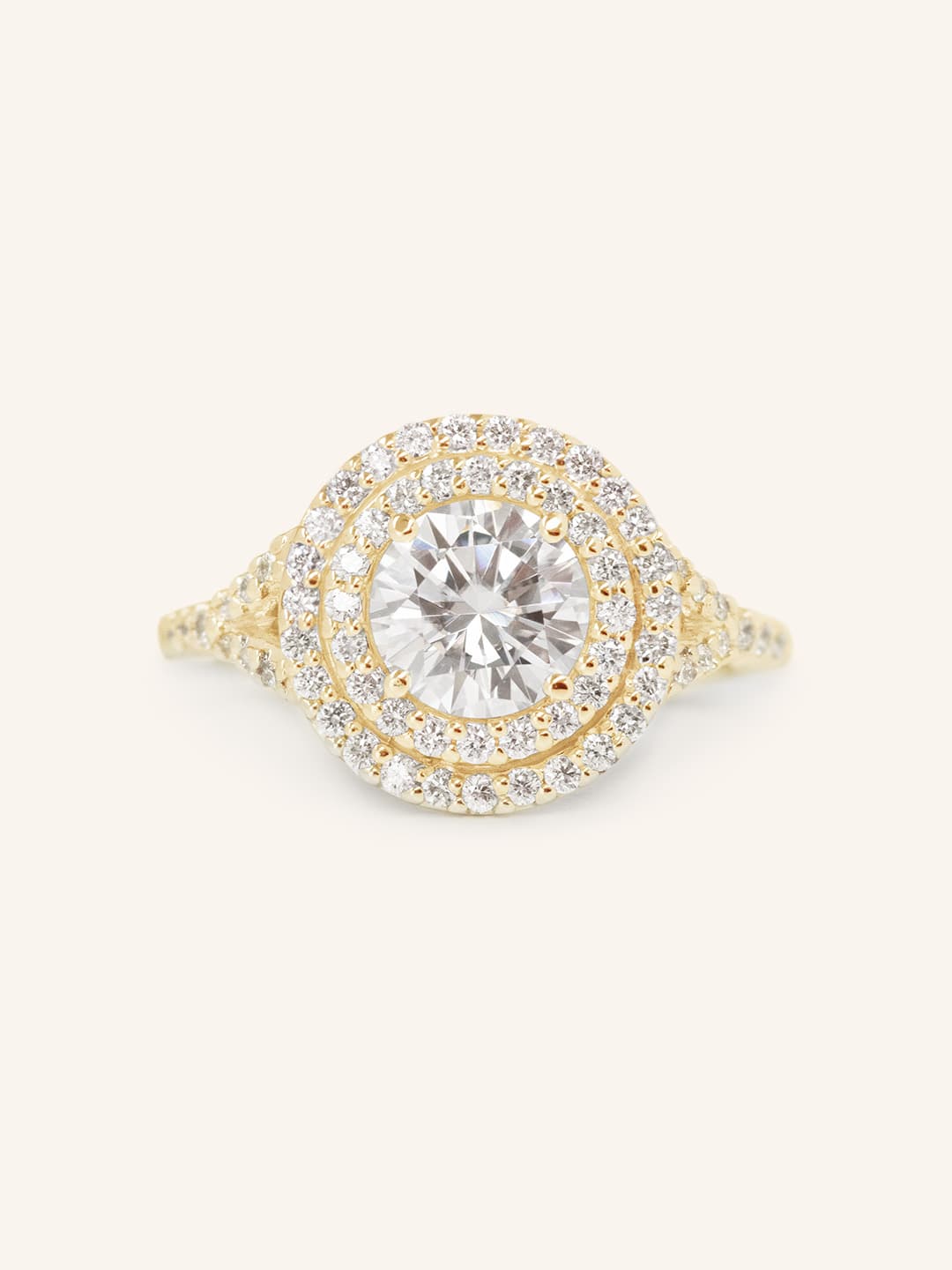 Stunning 1.0 CT Round Moissanite Engagement Ring with Double Halo and Pave Design 1
