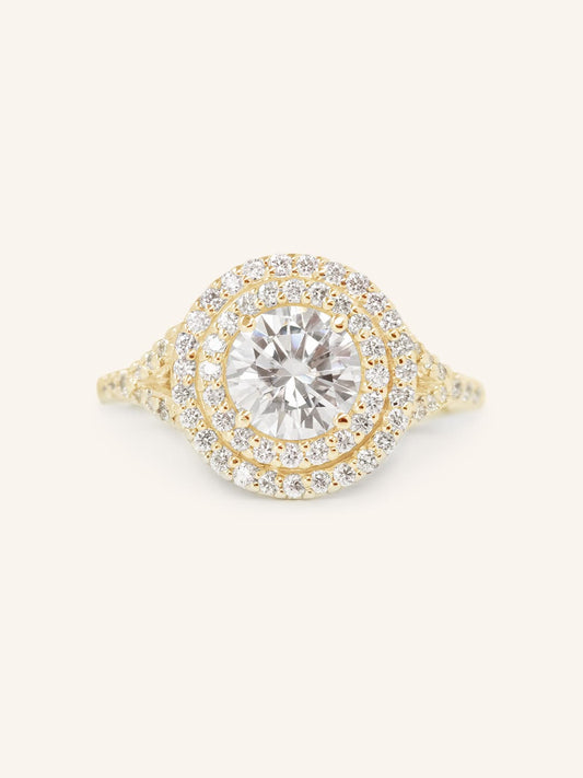Stunning 1.0 CT Round Moissanite Engagement Ring with Double Halo and Pave Design 1