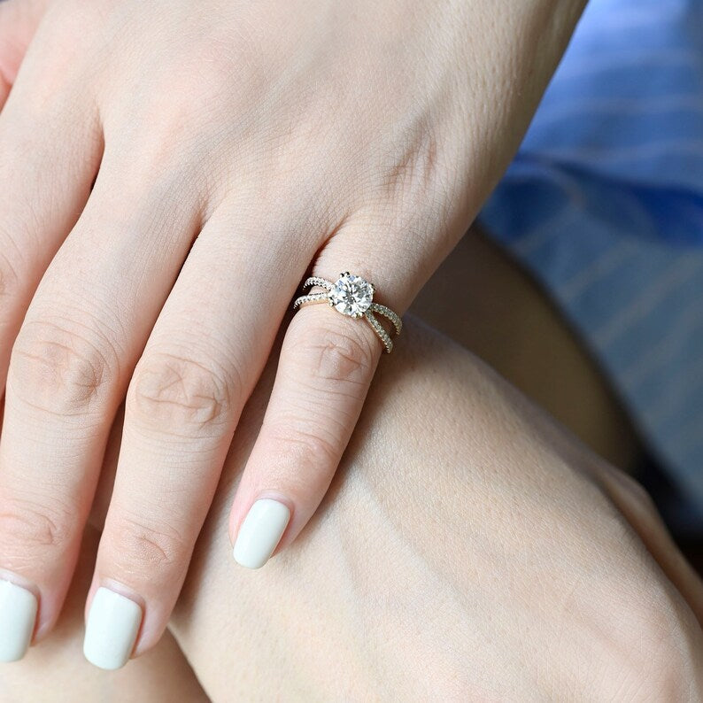 Stunning 2.0 CT Round Moissanite Engagement Ring with Split Shank & Pave Design 10