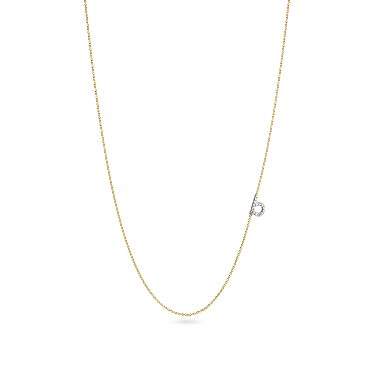 0.20 CT Round Moissanite Diamond Initial Asymmetric Necklace in Solid Gold 29