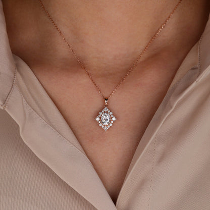 1.50 CT Oval Moissanite Diamond Cluster Pendant Necklace in Solid Gold 3