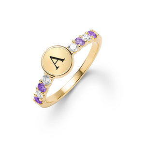 0.48 TCW Round Amethyst Lab Made Diamond- February Birthstone Ring