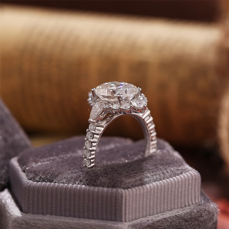 Stunning 4.5 CT Oval Moissanite Engagement Ring with Halo & Pave Design 8