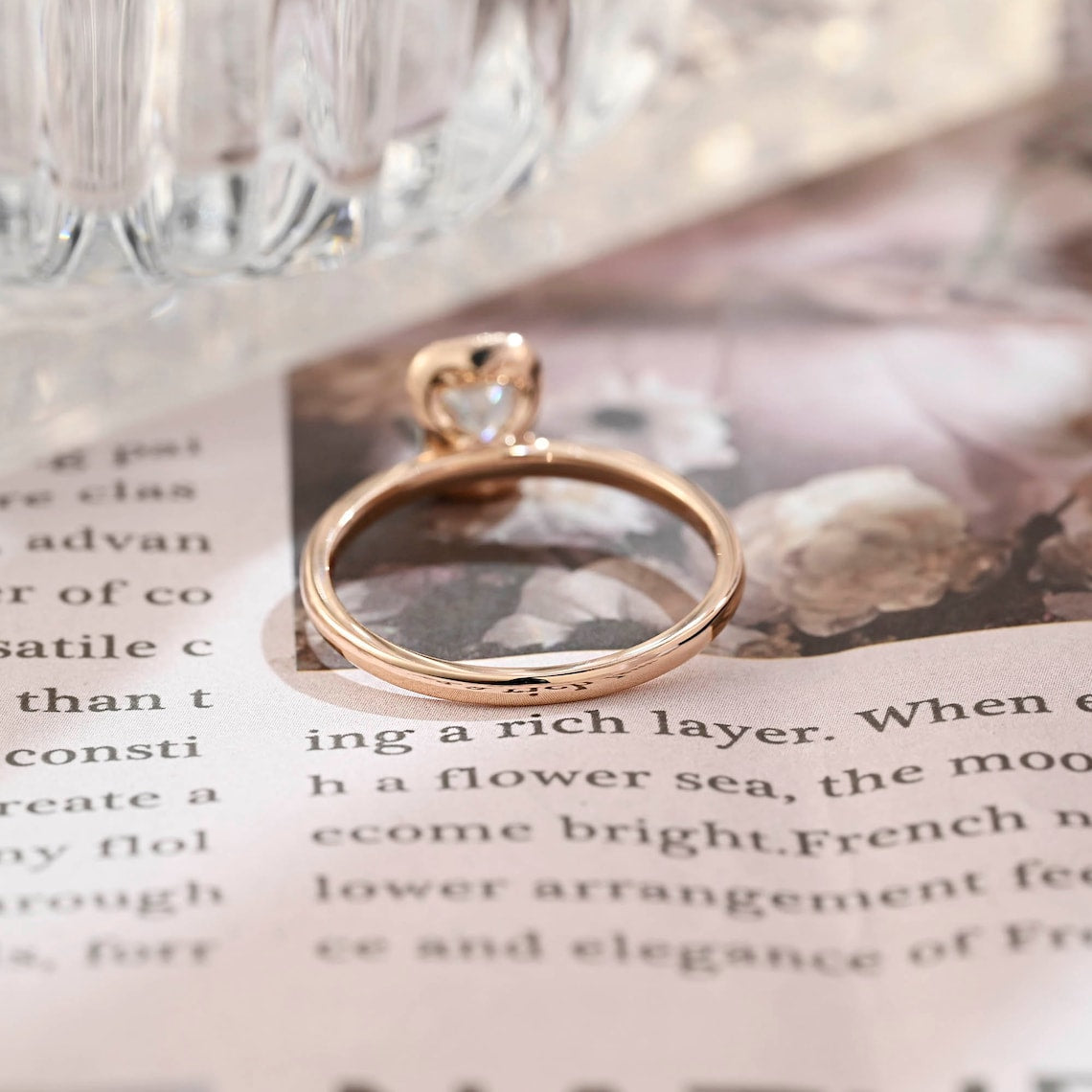1.0 CT Emerald Cut Moissanite Engagement Ring with Half Bezel Design 4