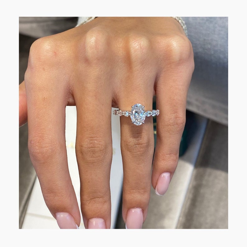 Stunning 1.75 CT Oval Moissanite Engagement Ring with Hidden Halo & Pave Design 6