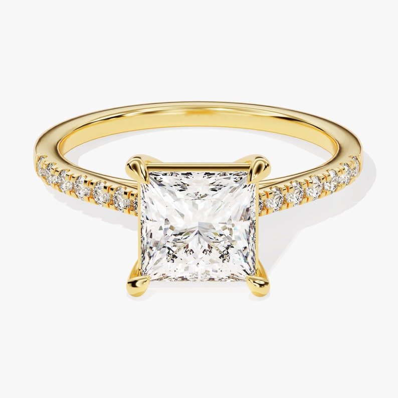 Stunning 1.0-20 CT Princess Moissanite Engagement Ring with Pave Design 1