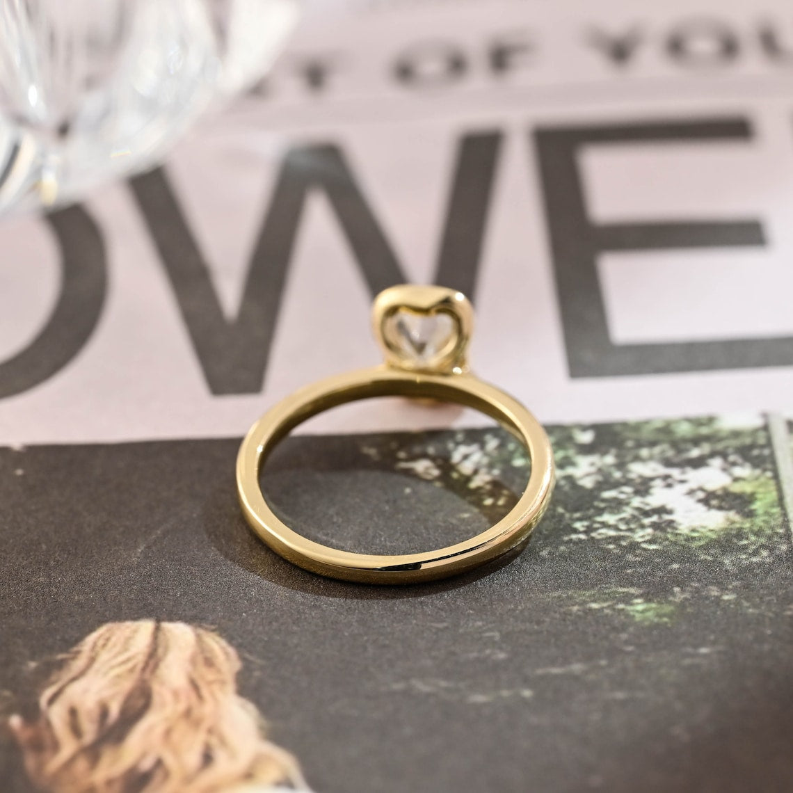1.0 CT Emerald Cut Moissanite Engagement Ring with Half Bezel Design 3