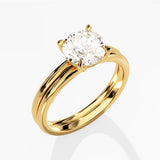 1.50 CT Round Cut Moissanite Bridal Ring Set with Plain Wedding Bands 2