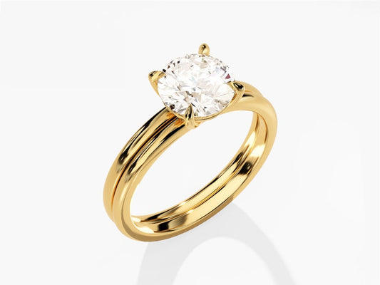 1.50 CT Round Cut Moissanite Bridal Ring Set with Plain Wedding Bands 2