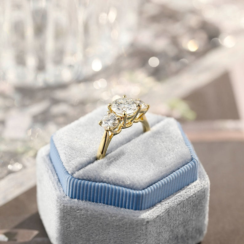 3.0 CT Round Shaped Moissanite Engagement Ring With Three Stone Style 9