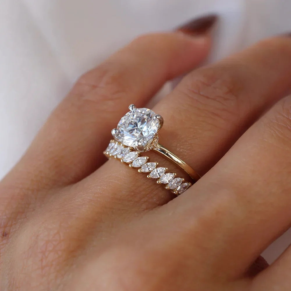 Stunning 0.4 TCW Marquise Moissanite Stones with Half Eternity Wedding Band 5