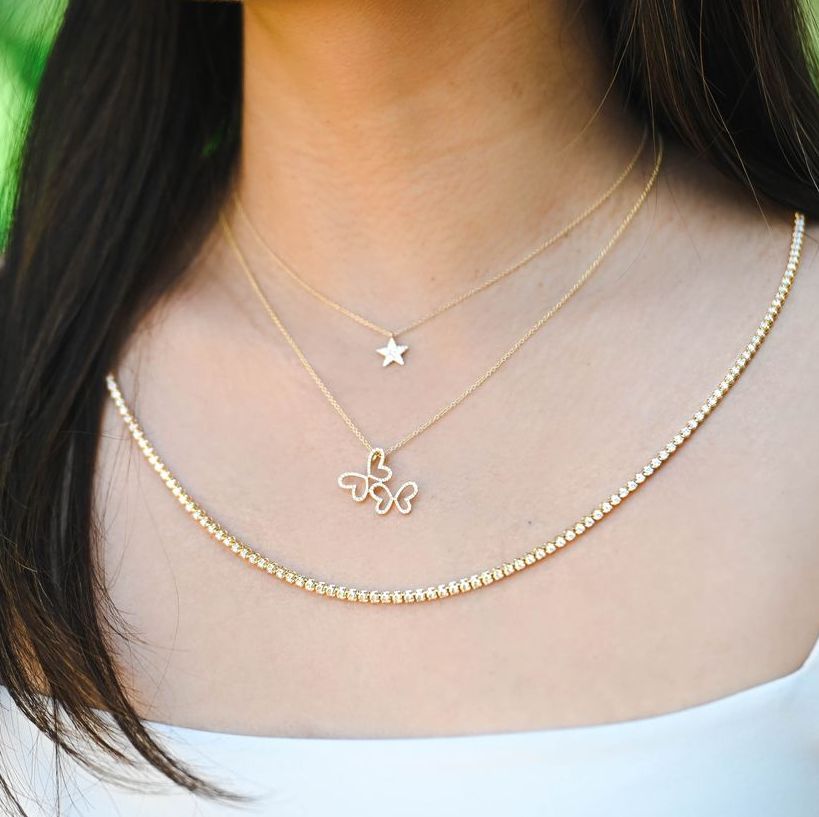 0.50 CT Round Moissanite Diamond Double Butterfly Pendant Necklace in Solid Gold 1