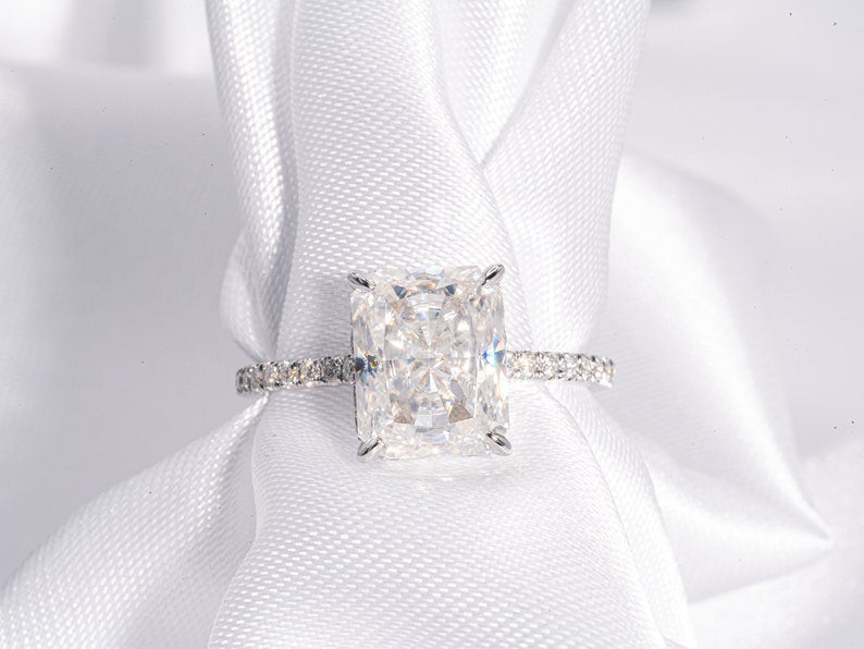 Stunning 5.0 CT Radiant Shape Moissanite Engagement Ring with Hidden Halo & Pave Design 8