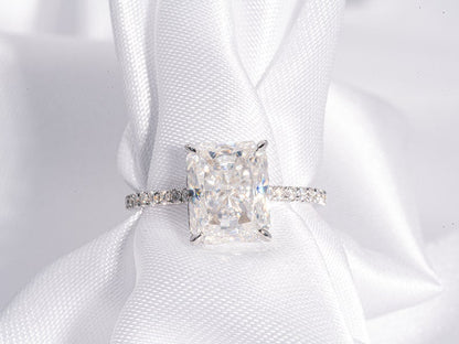 Stunning 5.0 CT Radiant Shape Moissanite Engagement Ring with Hidden Halo & Pave Design 8