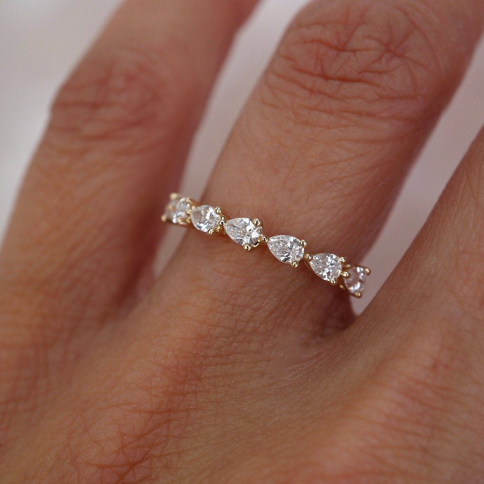 Stunning 0.4 TCW Pear Moissanite Stone in Half Eternity Wedding Bands 4