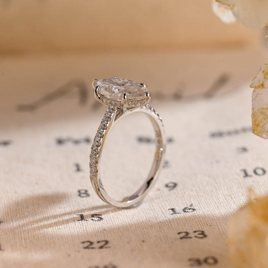 Stunning 3.0 CT Marquise Cut Moissanite Engagement Ring with Hidden Halo & Pave Design 2