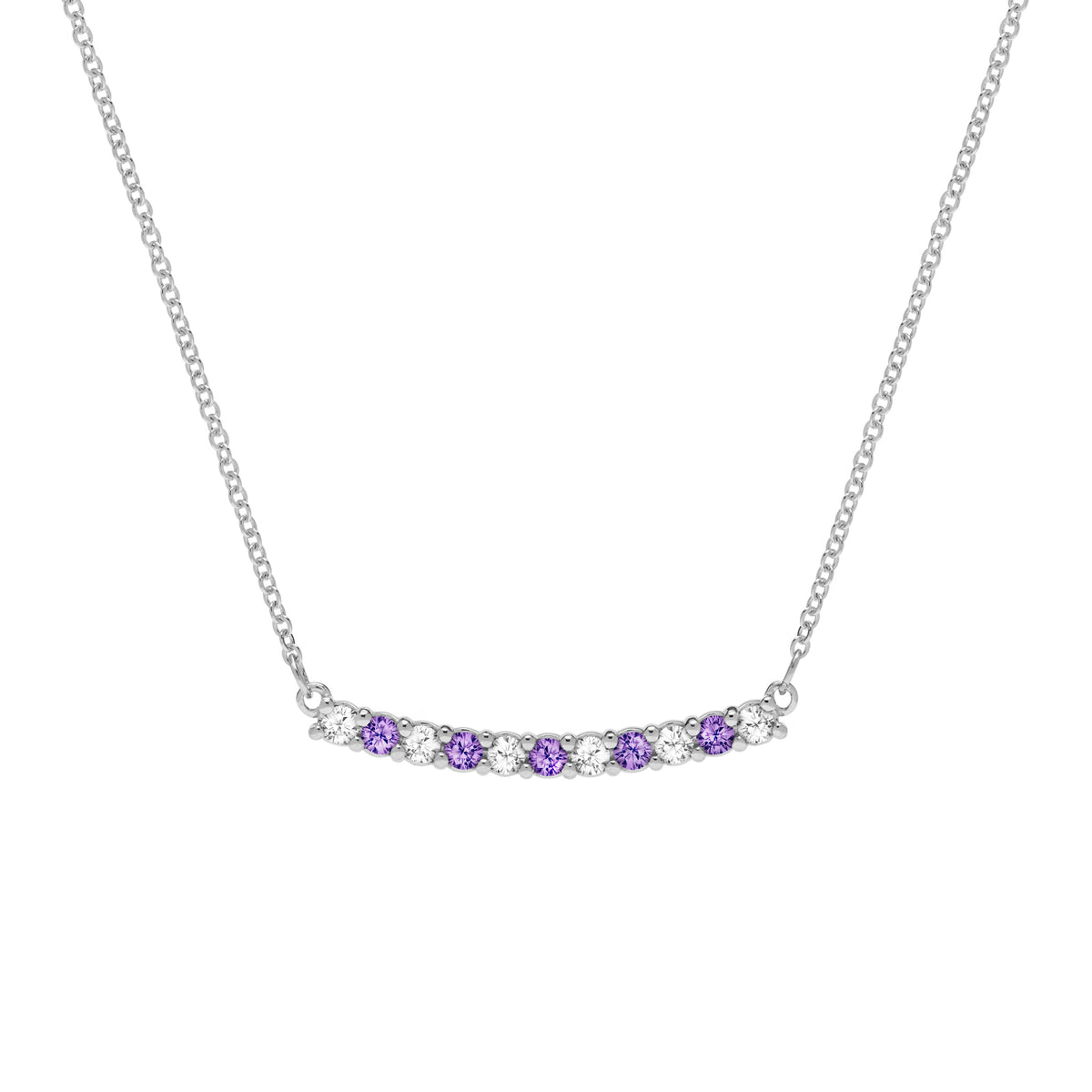 0.15 CT Round Amethyst Lab Made Diamond- February Birthstone Bar Necklace 9
