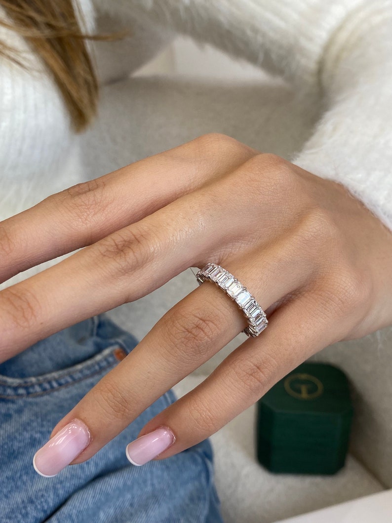 Classic 4.86 TCW Emerald Moissanite Stones Full Eternity Wedding Bands 2