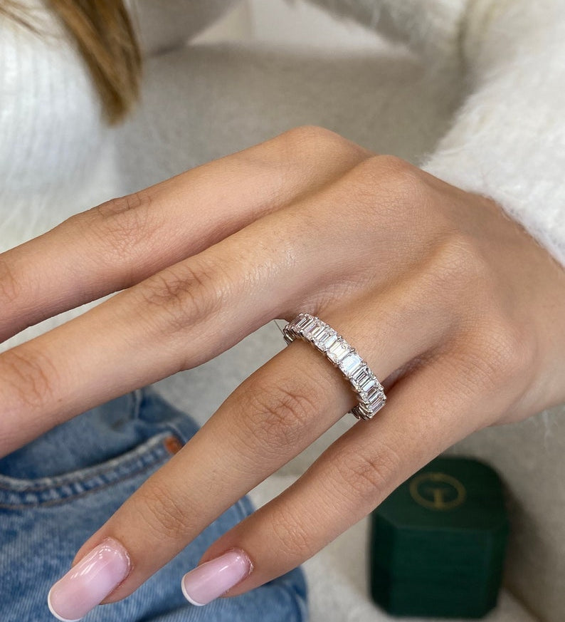 Classic 4.86 TCW Emerald Moissanite Stones Full Eternity Wedding Bands 2