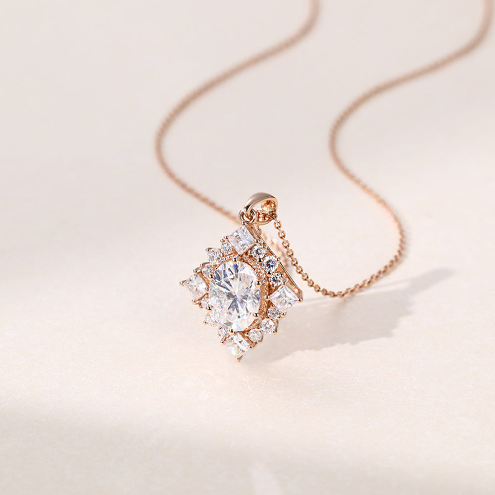 1.50 CT Oval Moissanite Diamond Cluster Pendant Necklace in Solid Gold 2
