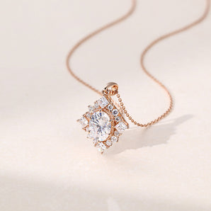 1.50 CT Oval Moissanite Diamond Cluster Pendant Necklace in Solid Gold