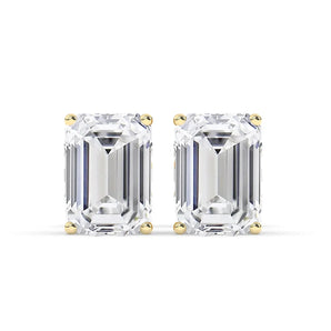 2.0 TCW Emerald Cut Moissanite Hidden Halo Stud Earrings in Gold