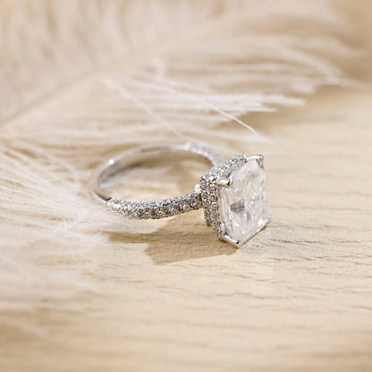 Stunning 3.0 CT Radiant Moissanite Engagement Ring with Pave & Hidden Halo Design 6