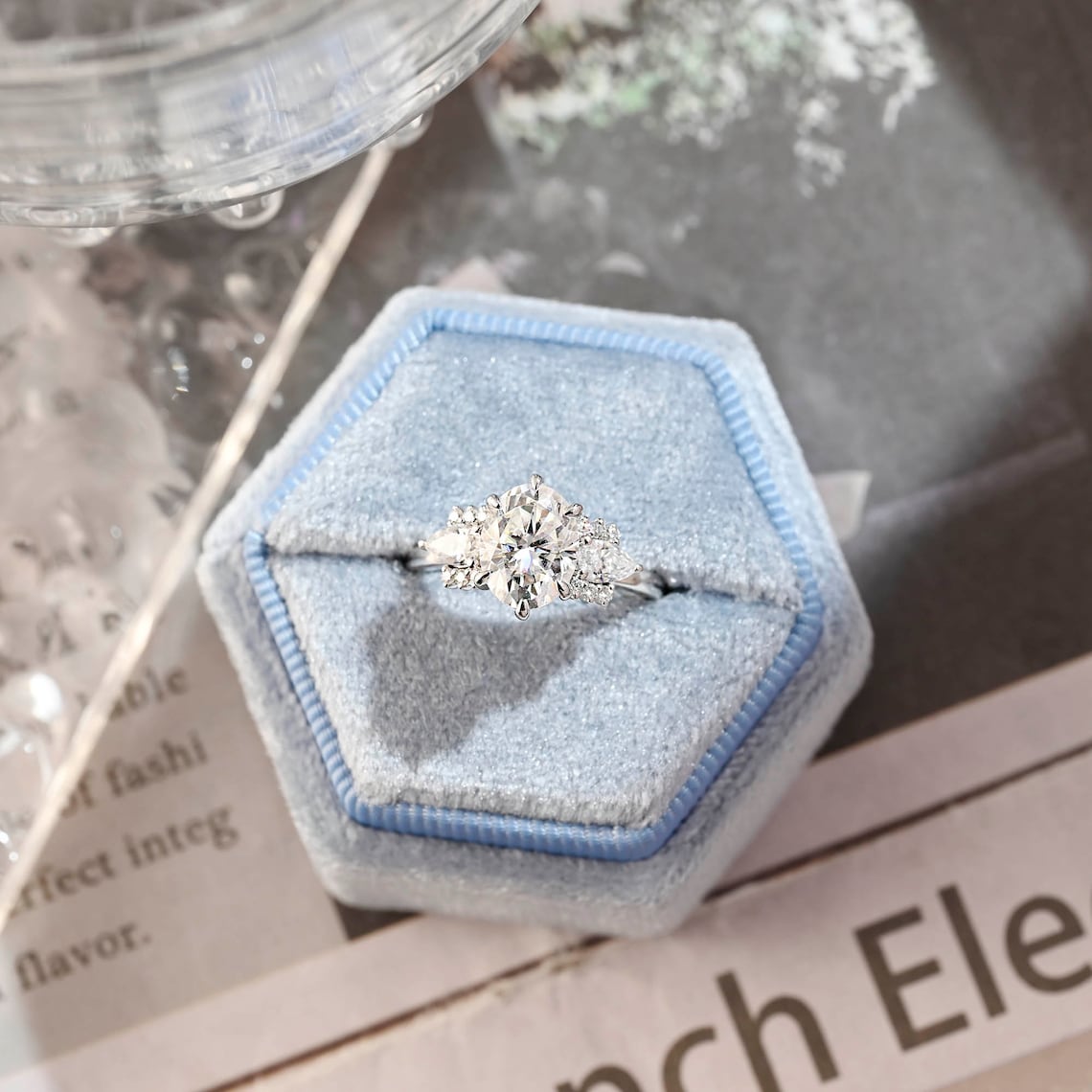 Stunning 2.0 CT Oval Moissanite Engagement Ring with Cluster Design 7