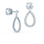 1.90 TCW Round Cut Moissanite Open Pear Jacket Earrings in Gold 2