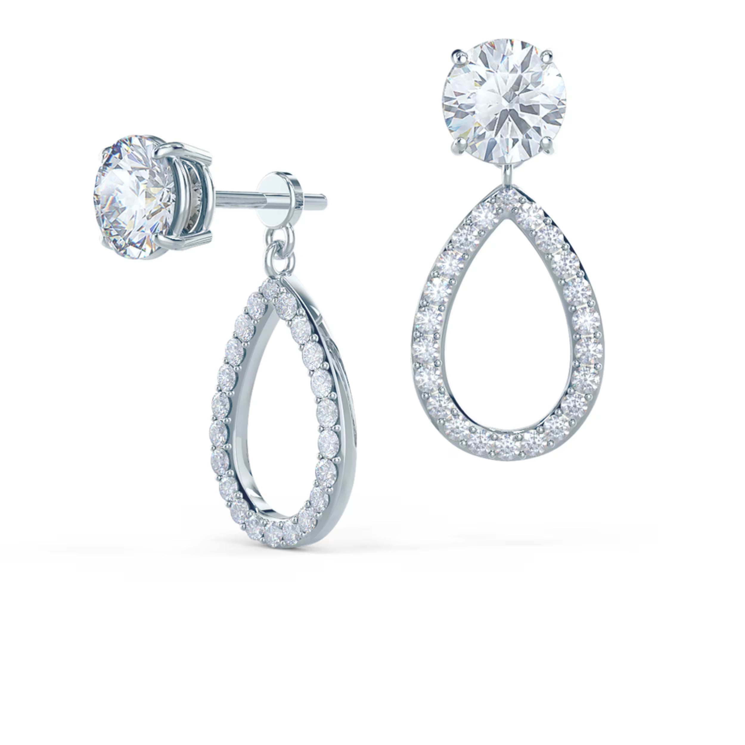 1.90 TCW Round Cut Moissanite Open Pear Jacket Earrings in Gold 2