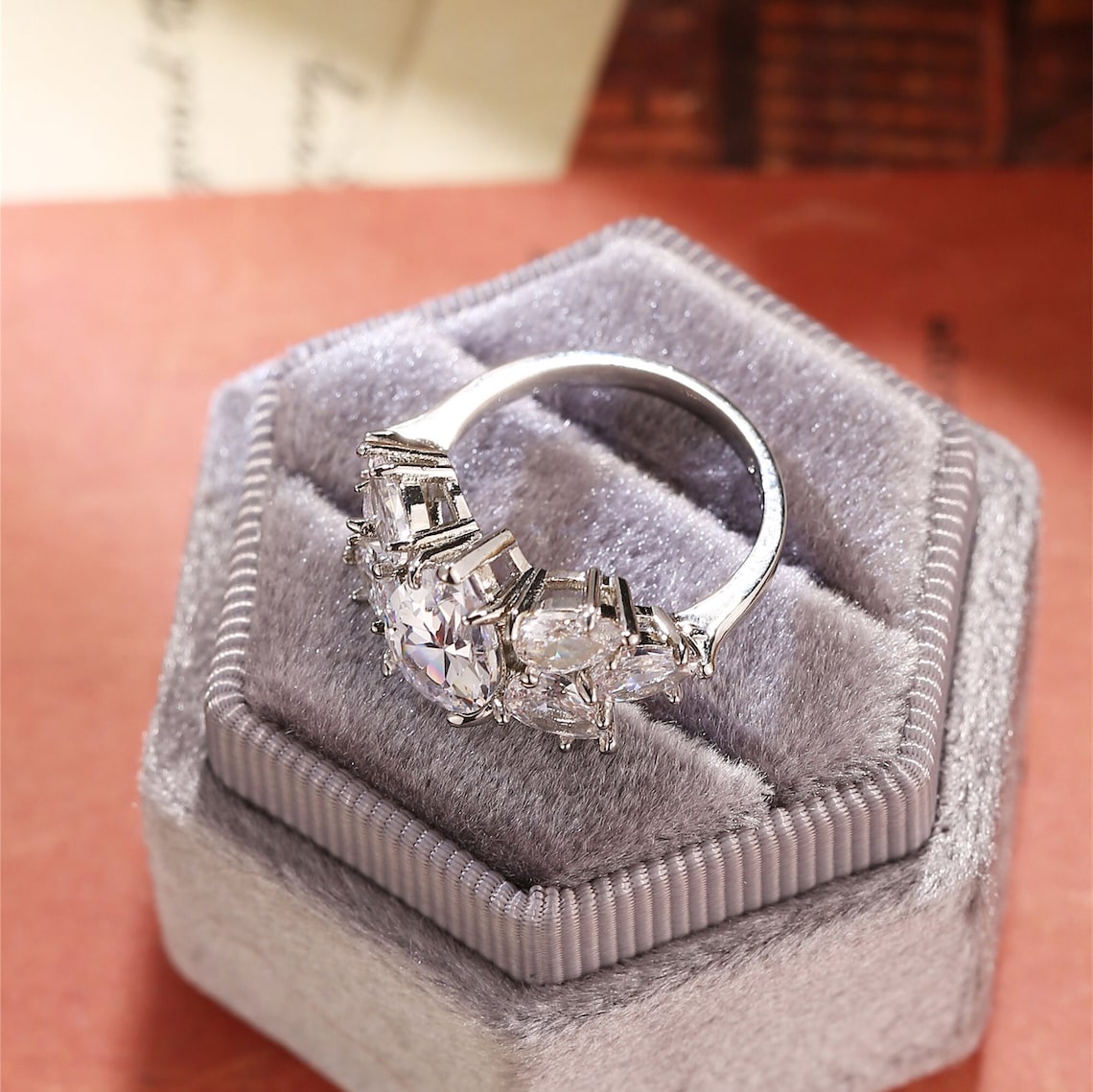 Stunning 2.0 CT Pear Moissanite Engagement Ring with Cluster Design 5