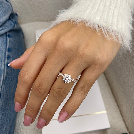 2.0 CT Round Moissanite Engagement Ring with Dainty Pave Design 2