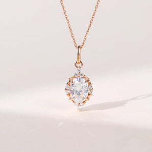 2.10 CT Oval Moissanite Diamond Cluster Pendant Necklace in Solid Gold