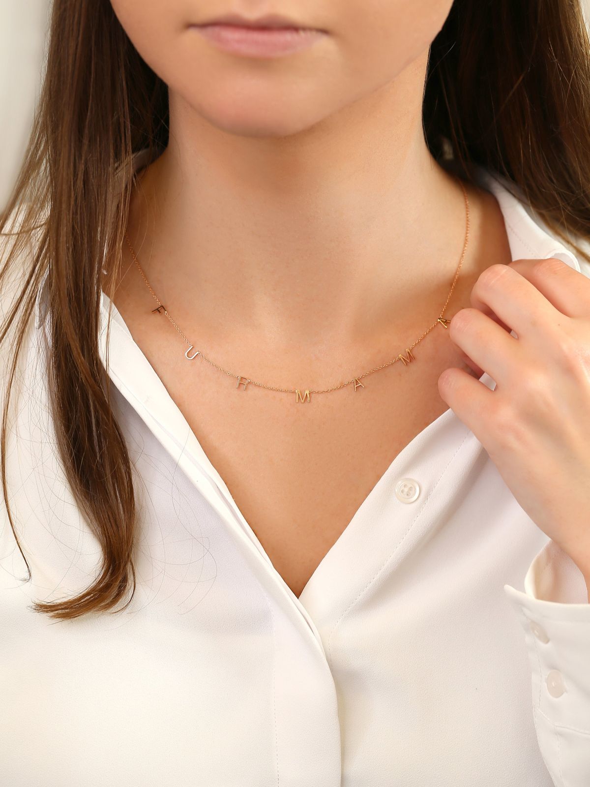 Customized Letter Name Necklace in Solid Gold 7