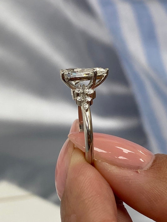 Stunning 1.50 CT Pear Moissanite Engagement Ring with Cluster Design 1