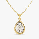 1.0 CT Pear Moissanite Diamond Bezel Pendant Necklace in Solid Gold 1