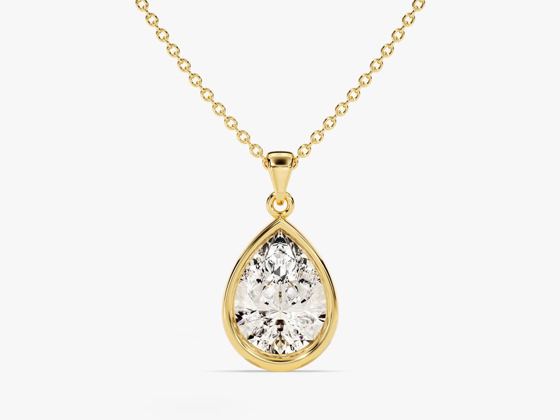1.0 CT Pear Moissanite Diamond Bezel Pendant Necklace in Solid Gold 1