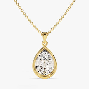 1.0 CT Pear Moissanite Diamond Bezel Pendant Necklace in Solid Gold