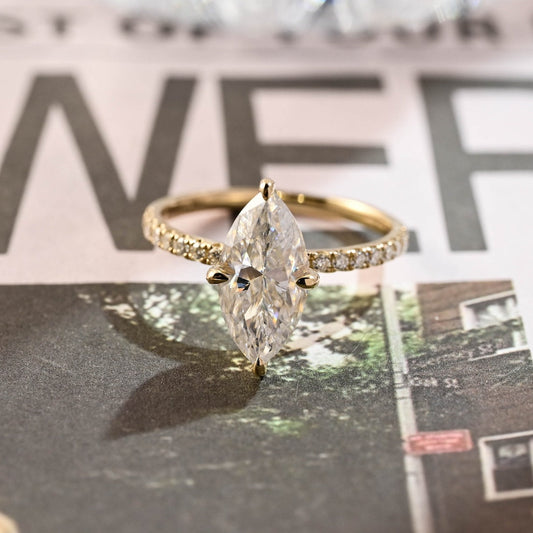 Stunning 3.0 CT Marquise Cut Moissanite Engagement Ring with Pave Design 1