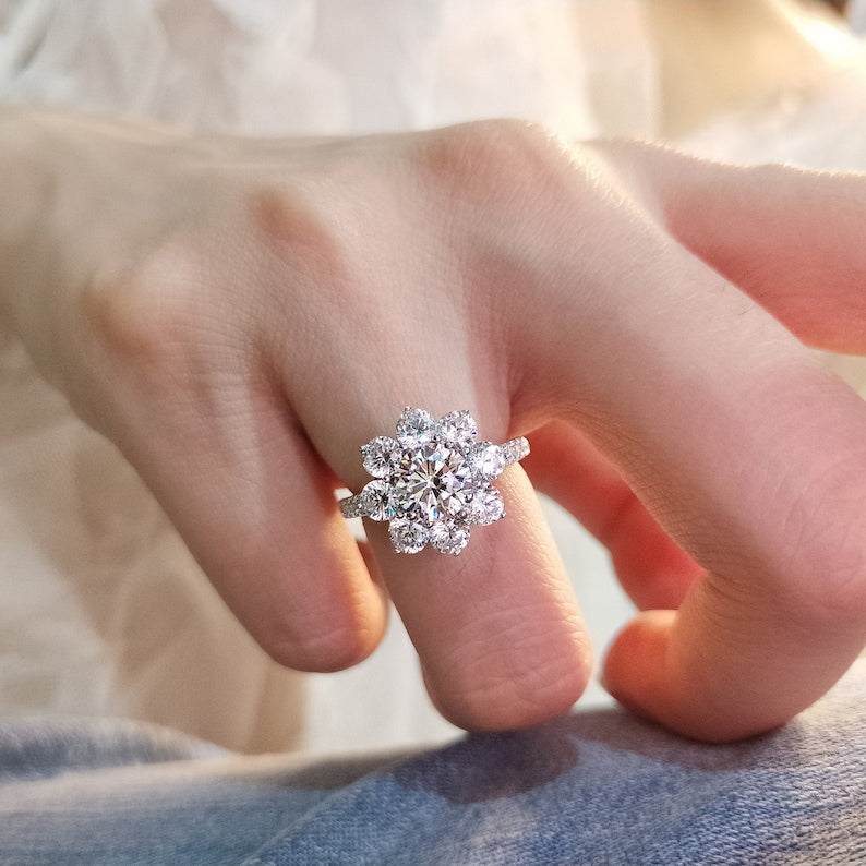 Stunning 2.0 CT Round Moissanite Engagement Ring with Halo & Pave Design 10