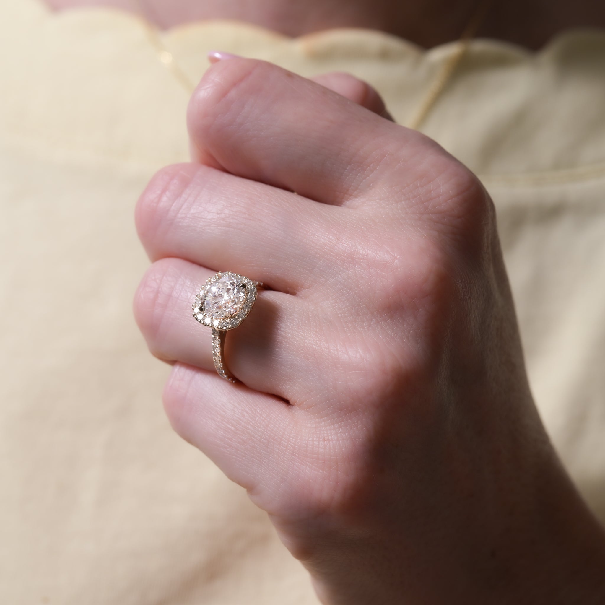 Stunning 1.0- 2.0 CT Cushion Moissanite Engagement Ring with Halo & Pave Design 7