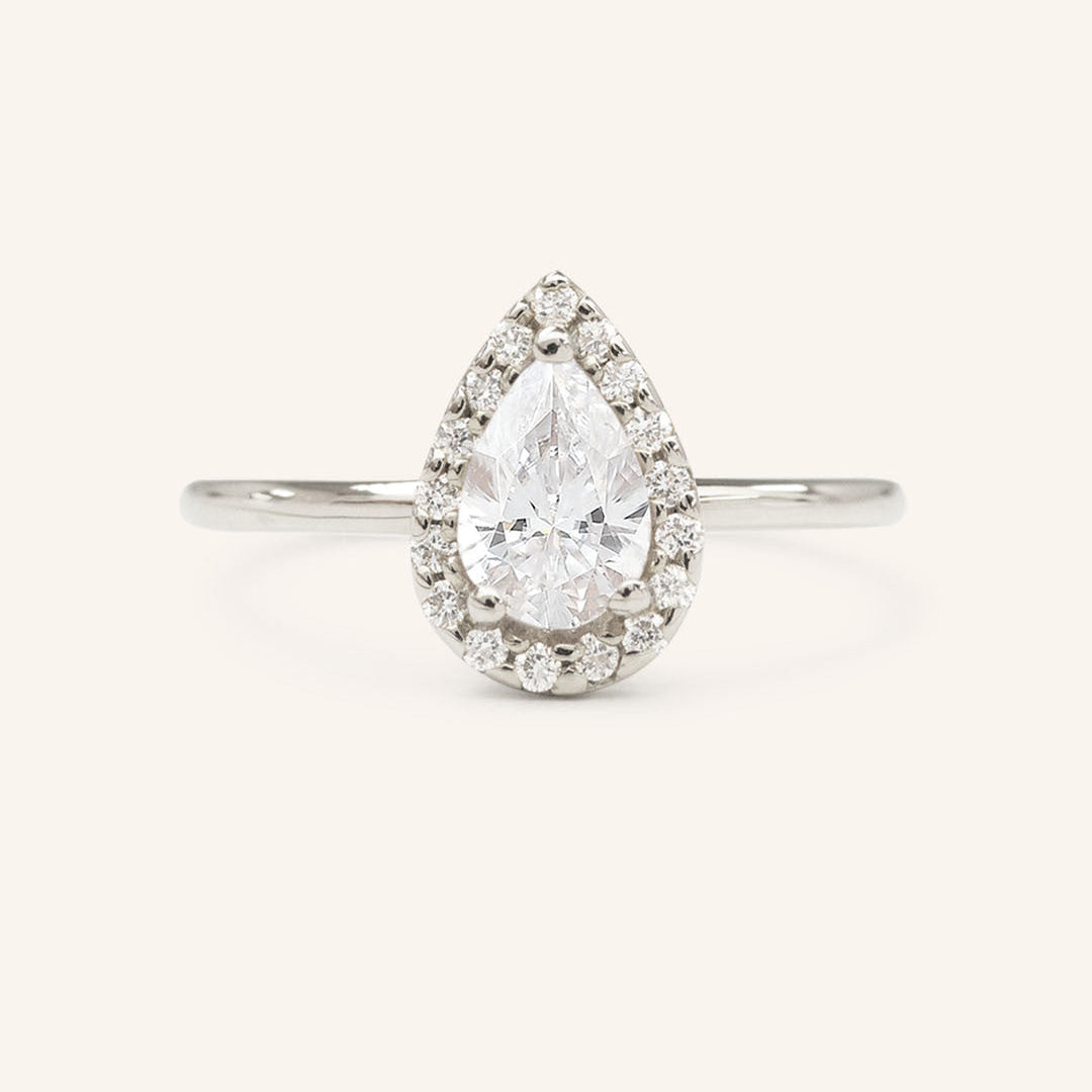 Stunning 0.74 CT Pear Moissanite Engagement Ring With Halo Design 2