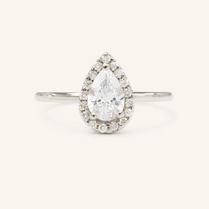 Stunning 1 CT Pear Moissanite Engagement Ring with Halo Design