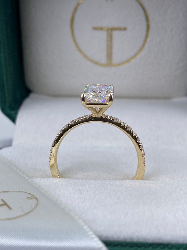 Stunning 2.30 CT Radiant Moissanite Engagement Ring with Pave Design 6
