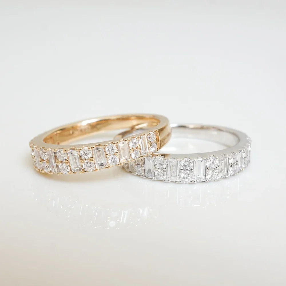 Classic Stunning 0.40 TCW Round & Baguette Moissanite Stones Cluster Wedding Bands 2