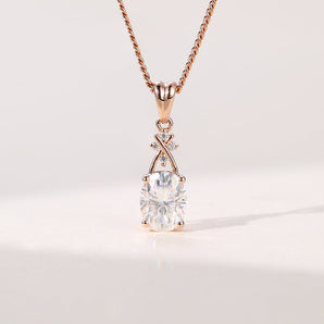 1.10 CT Oval Moissanite Diamond Criss Cross Pendant Necklace in Solid Gold