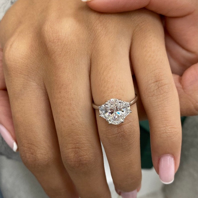 Classic 2.0 CT Oval Moissanite Engagement Ring with Three Stone Design 1